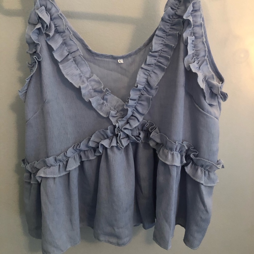 Ruffled light blue tank